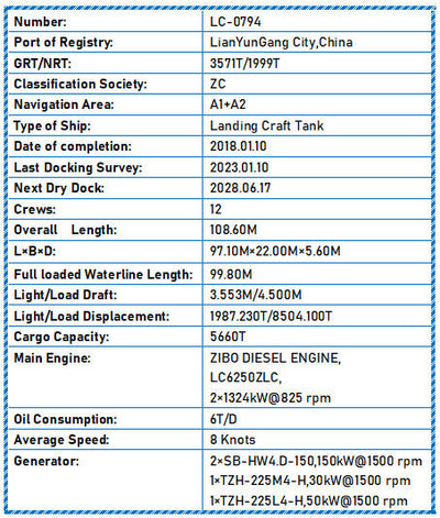2018 Built 5700 DWT Landing Craft Tank For Sale