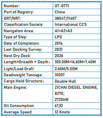 2016 Built 3100 DWT LPG For Sale